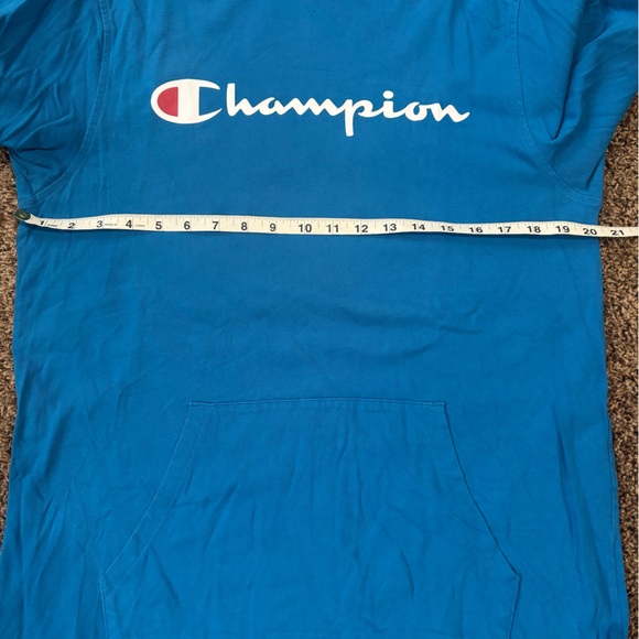 EUC Champion Men's Medium Blue Cotton Logo Long Sleeve T-shirt Hoodie - Picture 6 of 7